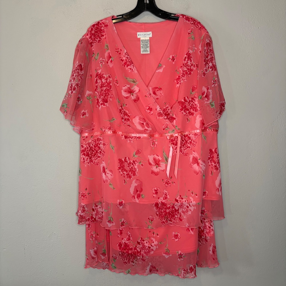 White Stag Plus Womens 26W 28W Floral Skirt Set Pink Georgette Faux Wrap 2pc Y2K